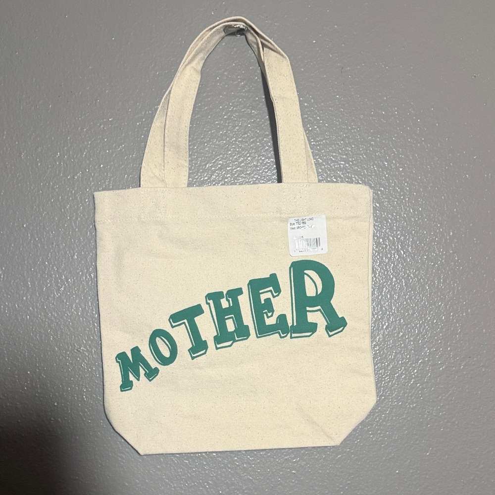 MOTHER Canvas Tote - Cream with Green Accents